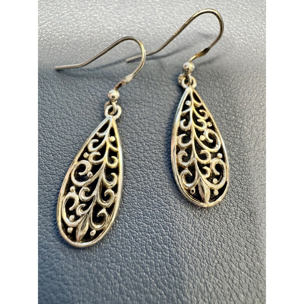 Filigree Scroll Earrings Tear Drop Pendants Everyday Classic Sterling 925 Dangle